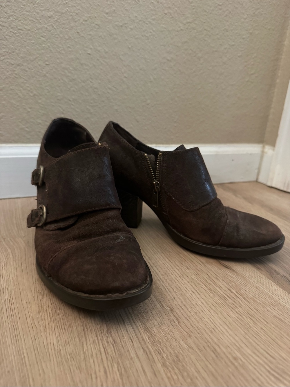 Women's Born Brown Suede Buckle Heels